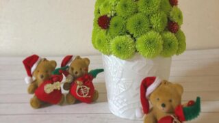 お子さんと一緒に！２種類のお花を使っただけで親子で作れる｜簡単クリスマツリーアレンジ